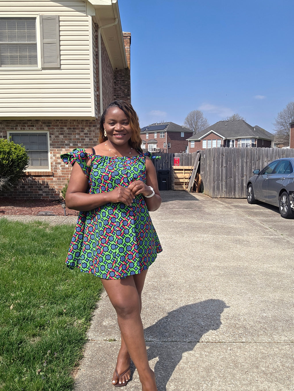 Ruby J’s Vibrant Ankara Tie-Shoulder Mini Dress