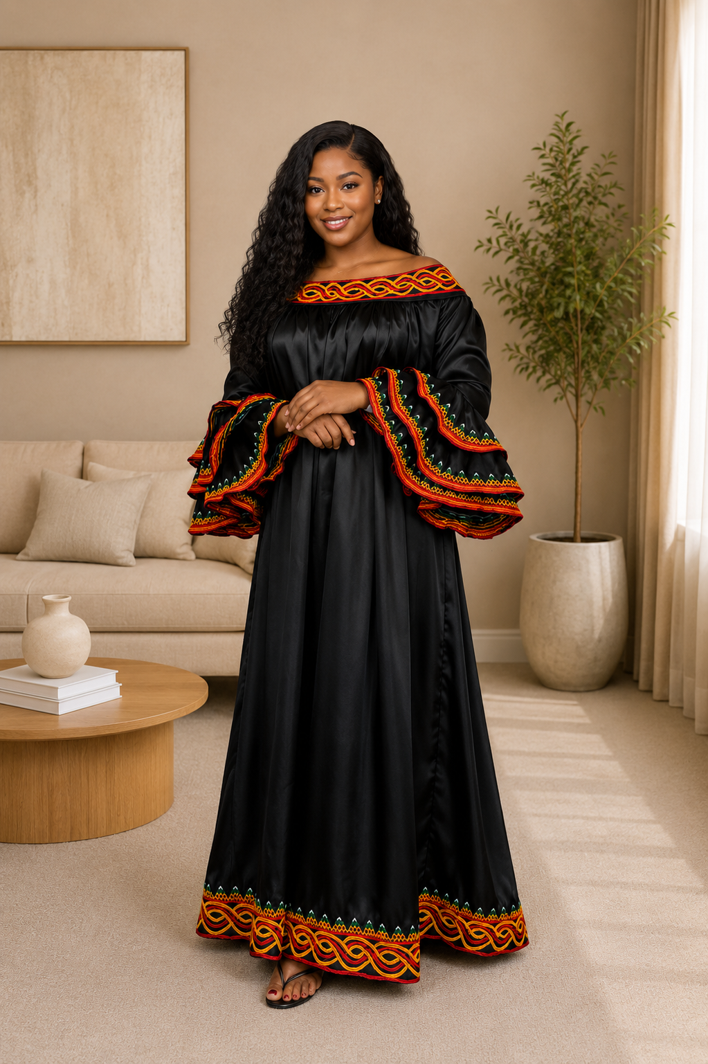 Ruby J’s Black Bamenda Toghu-Inspired Maxi Gown