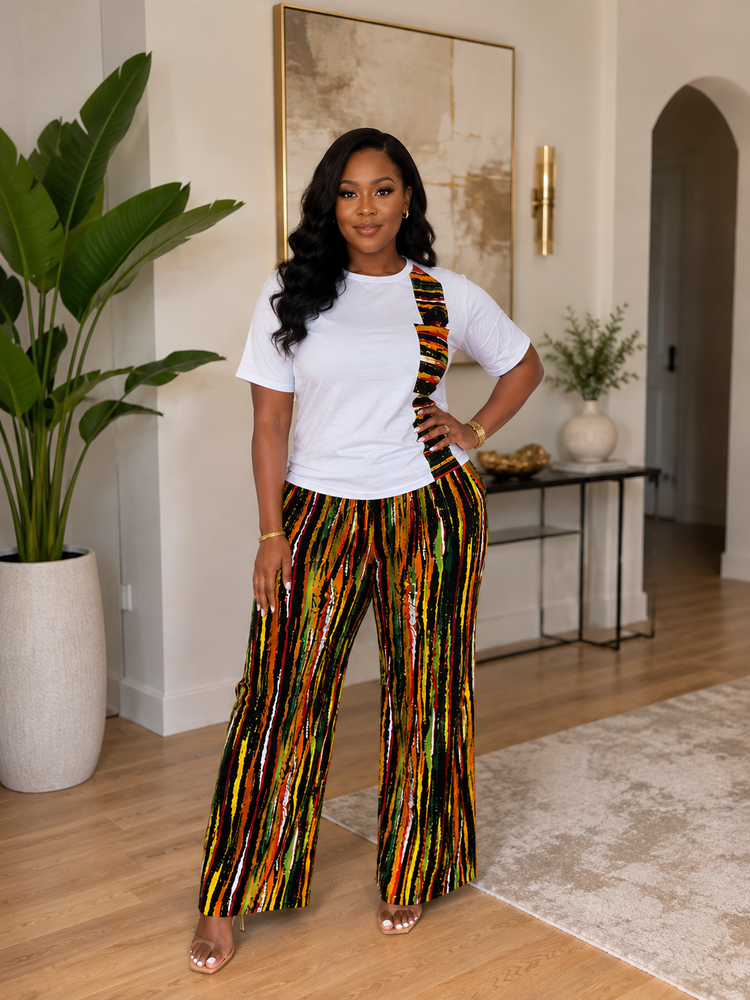 Ruby J’s Ankara & Cotton Wide-Leg Pants Set