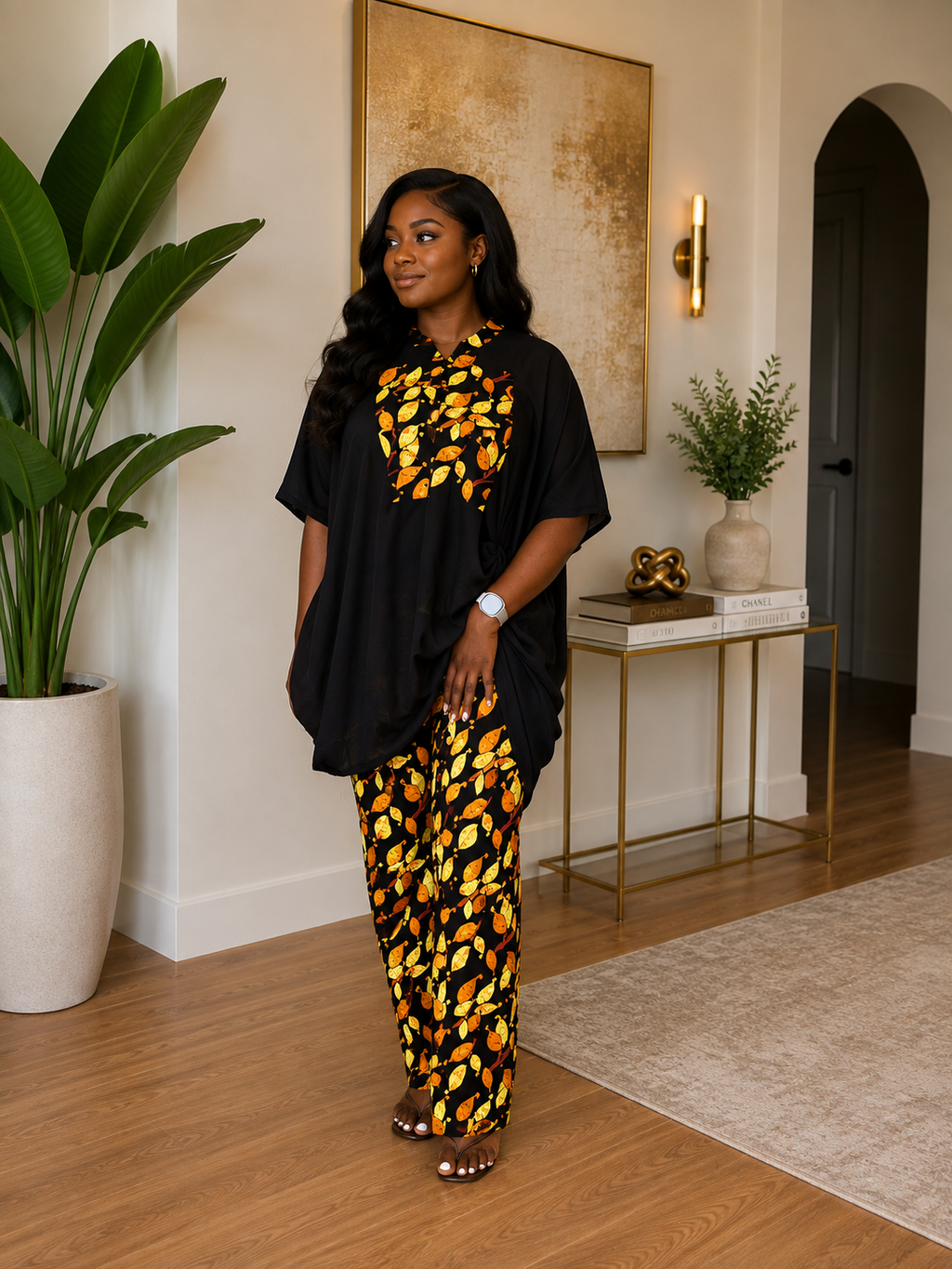 Ruby J’s Ankara & Black Muslin Relaxed Pants Set
