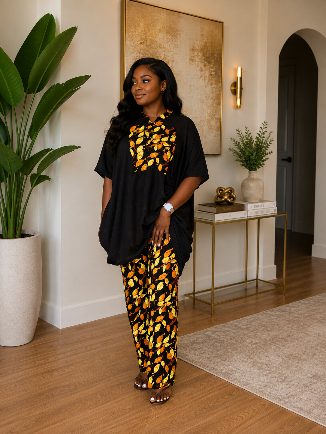 Ruby J’s Ankara & Black Muslin Relaxed Pants Set
