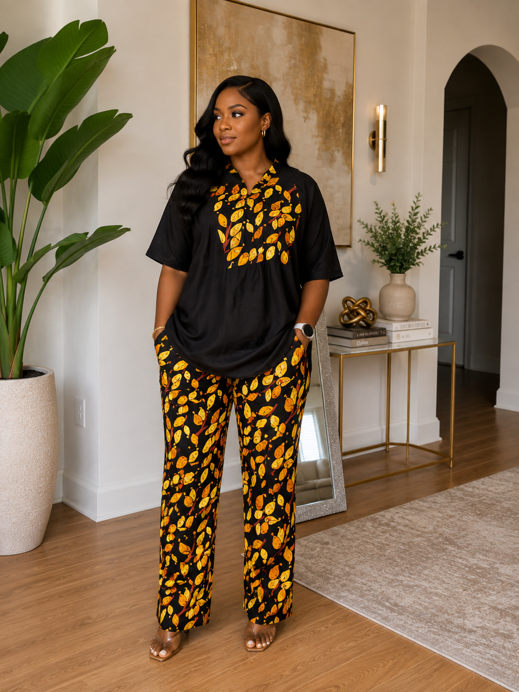 Ruby J’s Ankara & Black Muslin Relaxed Pants Set