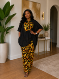 Amara African Print Two-Piece Pant Set – Black & Gold