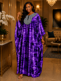 Purple Flowing Maxi Kaftan with Black & White Statement Neckline