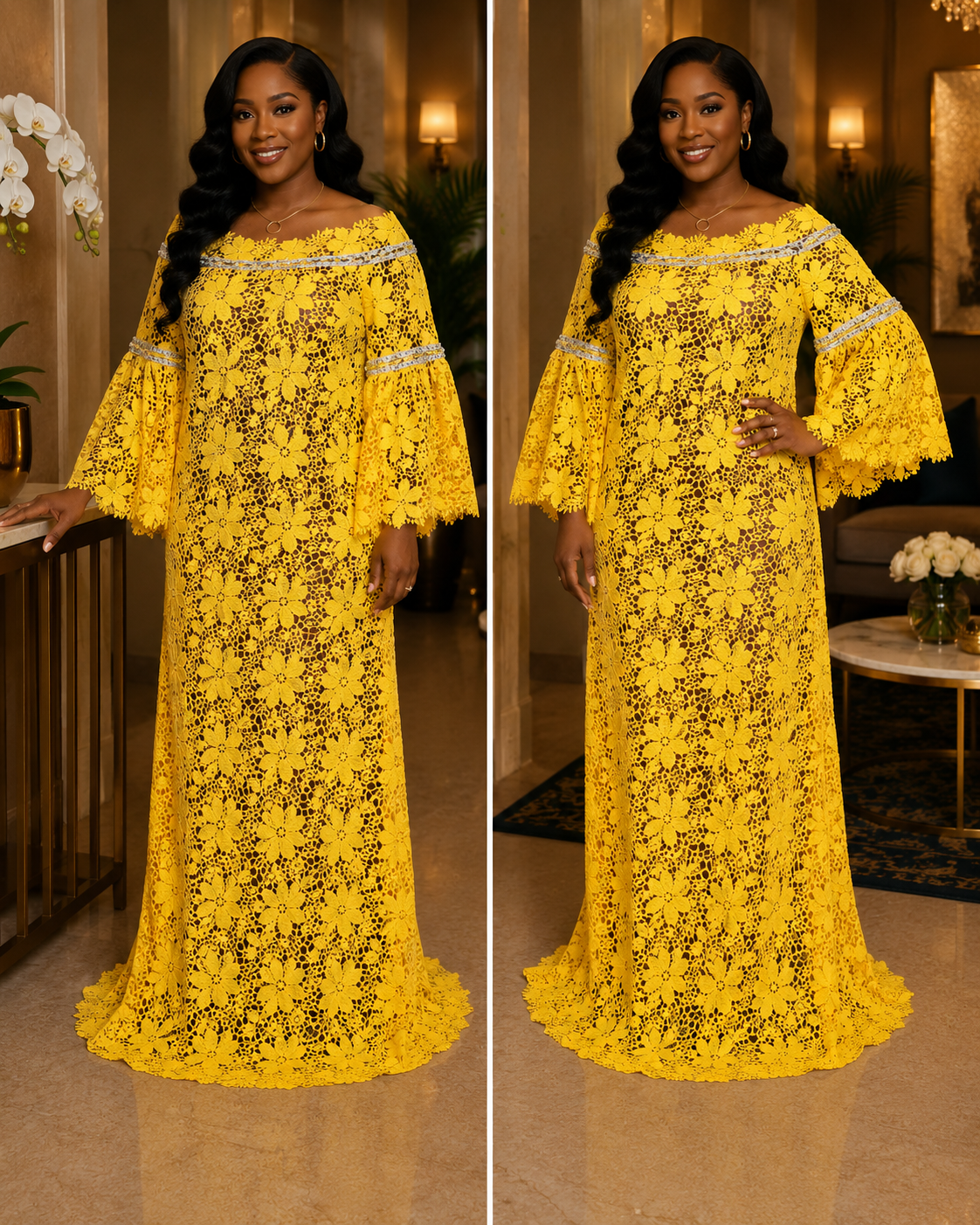 Amara Off-Shoulder Nigerian Lace Gown
