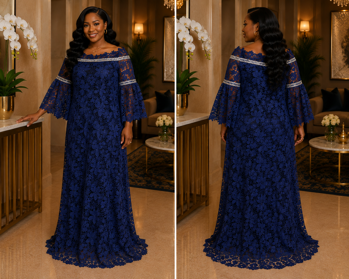 Amara Off-Shoulder Nigerian Lace Gown