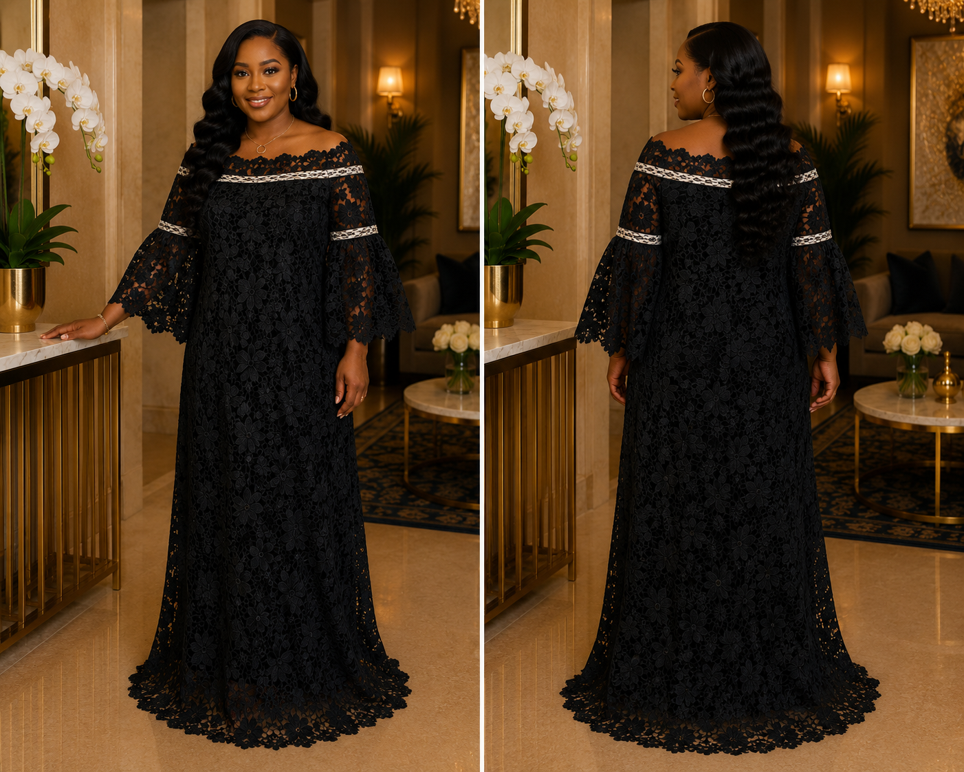 Amara Off-Shoulder Nigerian Lace Gown