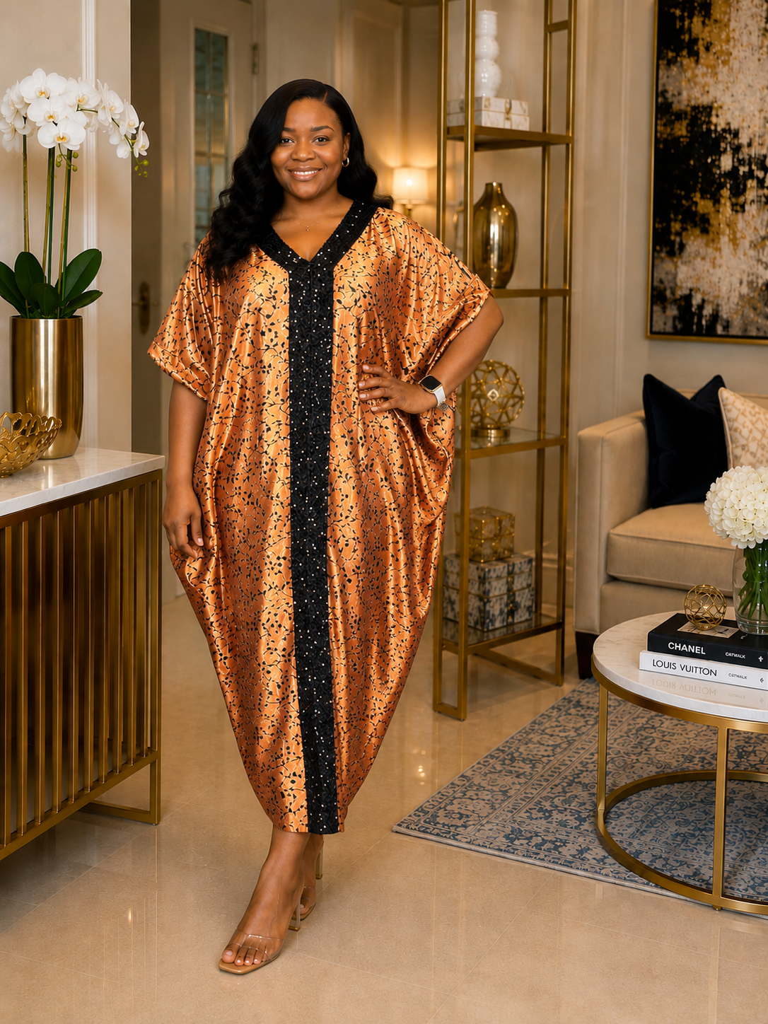 Amara Copper Satin Embellished African Kaftan