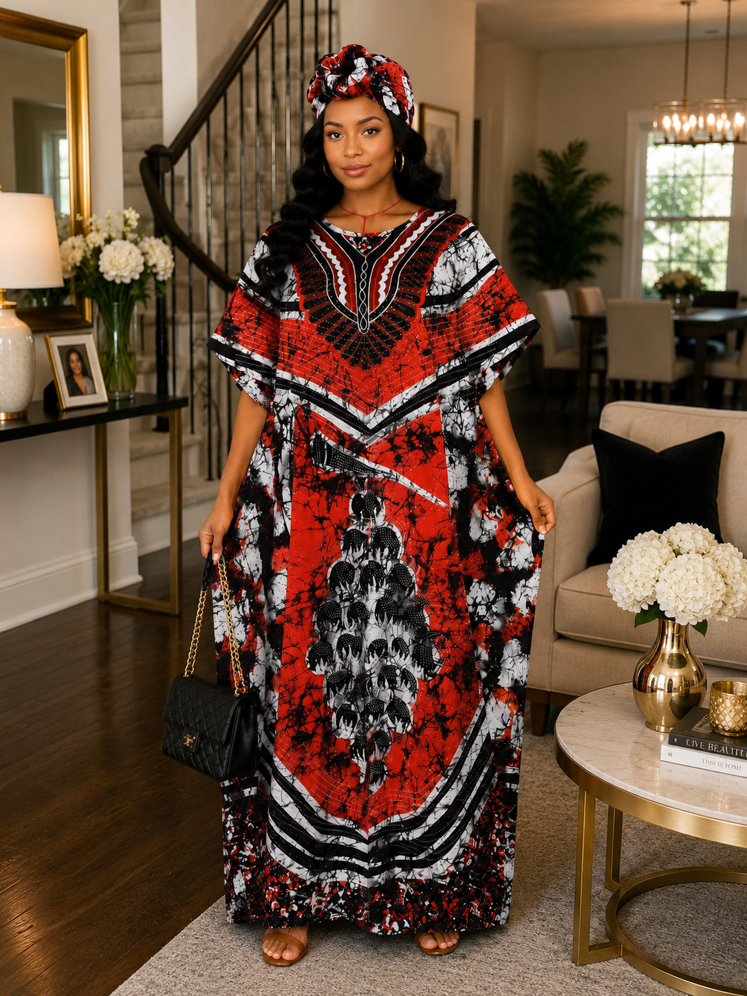 Heritage Flow Lightweight Cotton Maxi Kaftan with Headwrap