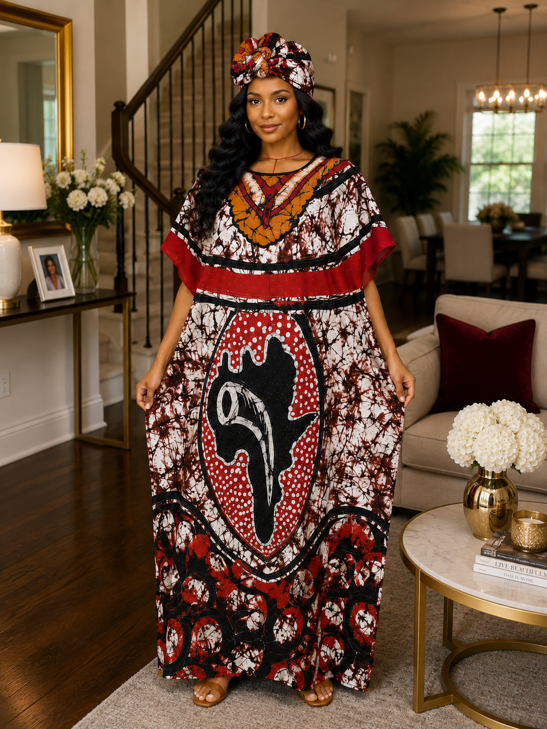 Heritage Flow Lightweight Cotton Maxi Kaftan with Headwrap