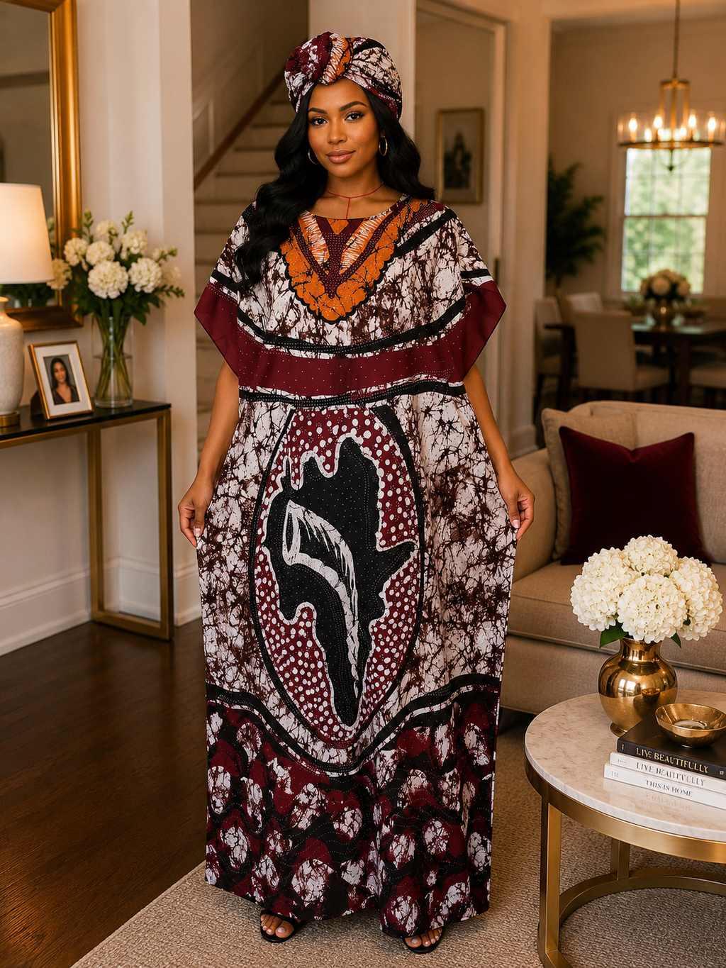 Heritage Flow Lightweight Cotton Maxi Kaftan with Headwrap