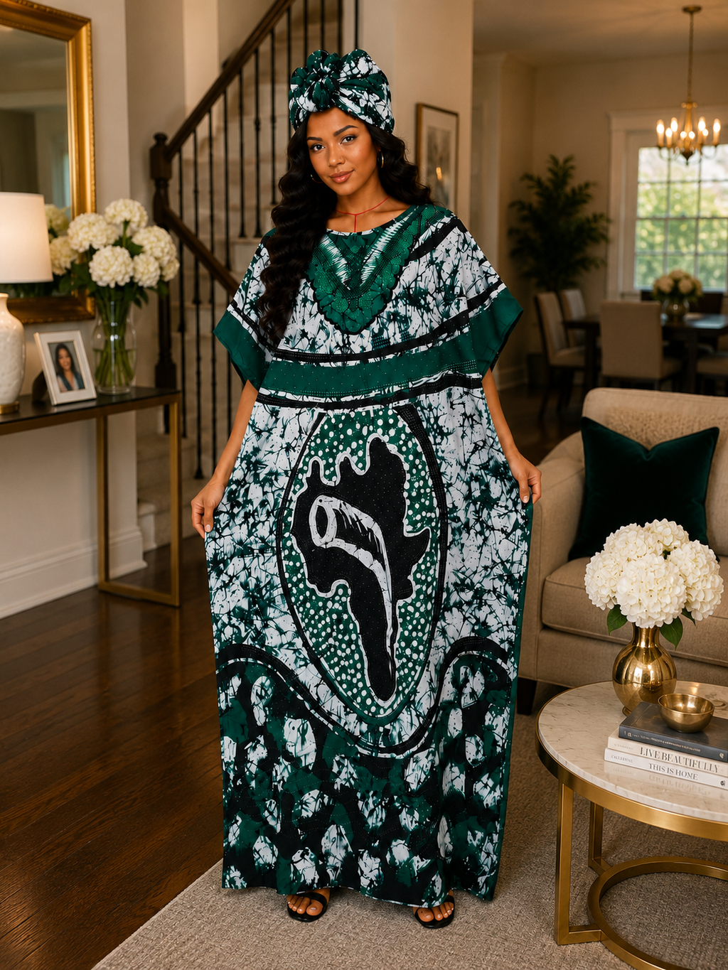Heritage Flow Lightweight Cotton Maxi Kaftan with Headwrap