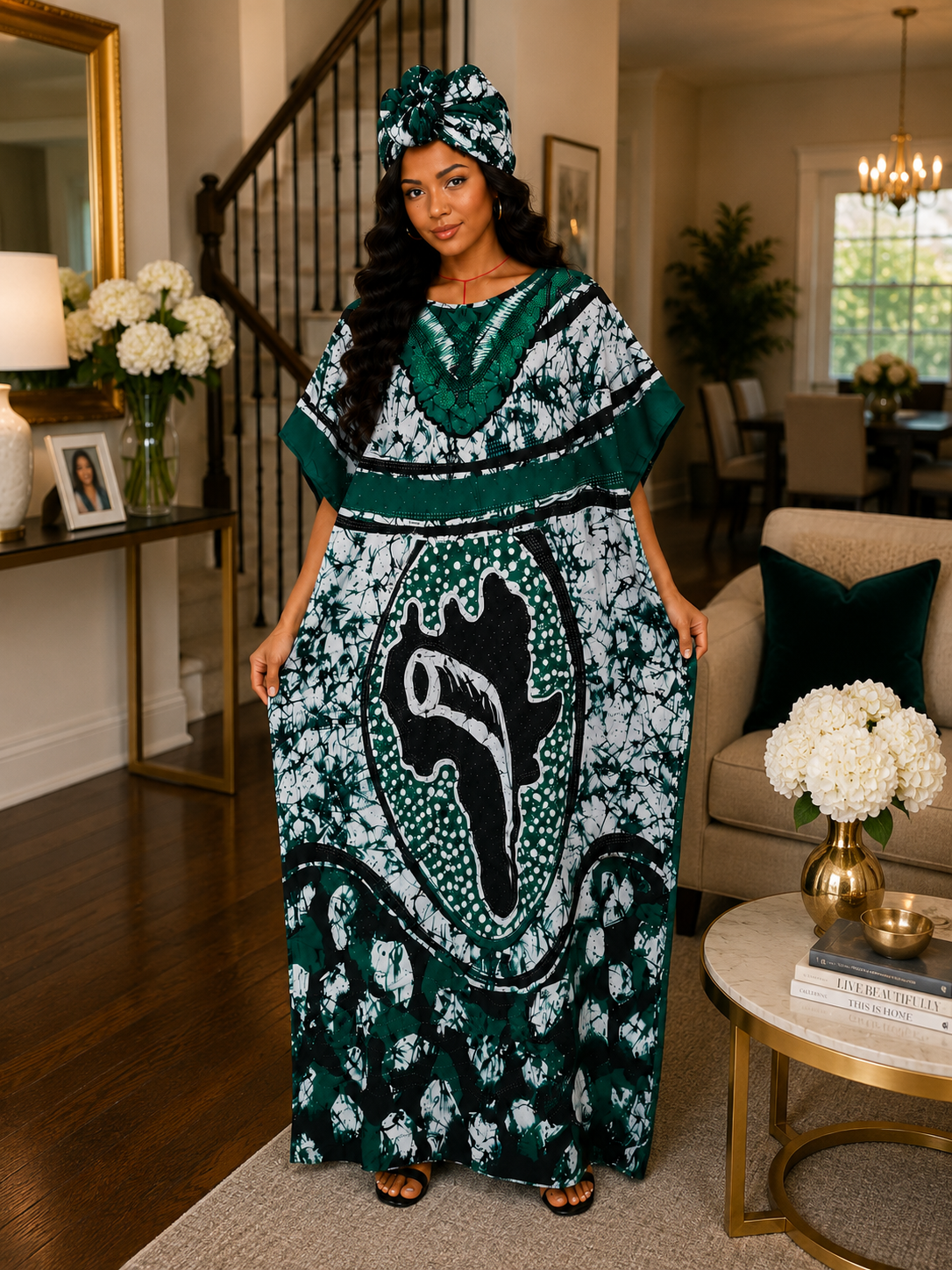 Heritage Flow Lightweight Cotton Maxi Kaftan with Headwrap