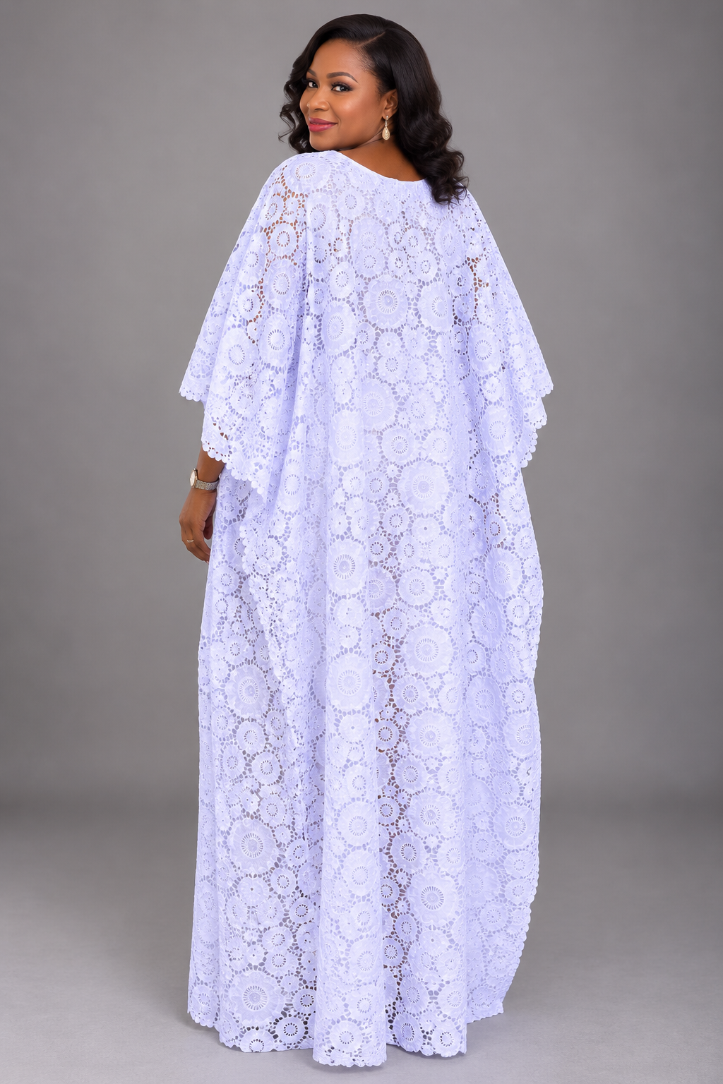 Elegant White Nigerian Floral Lace Boubou