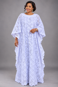 White Leaf Pattern Lace Boubou Maxi Dress