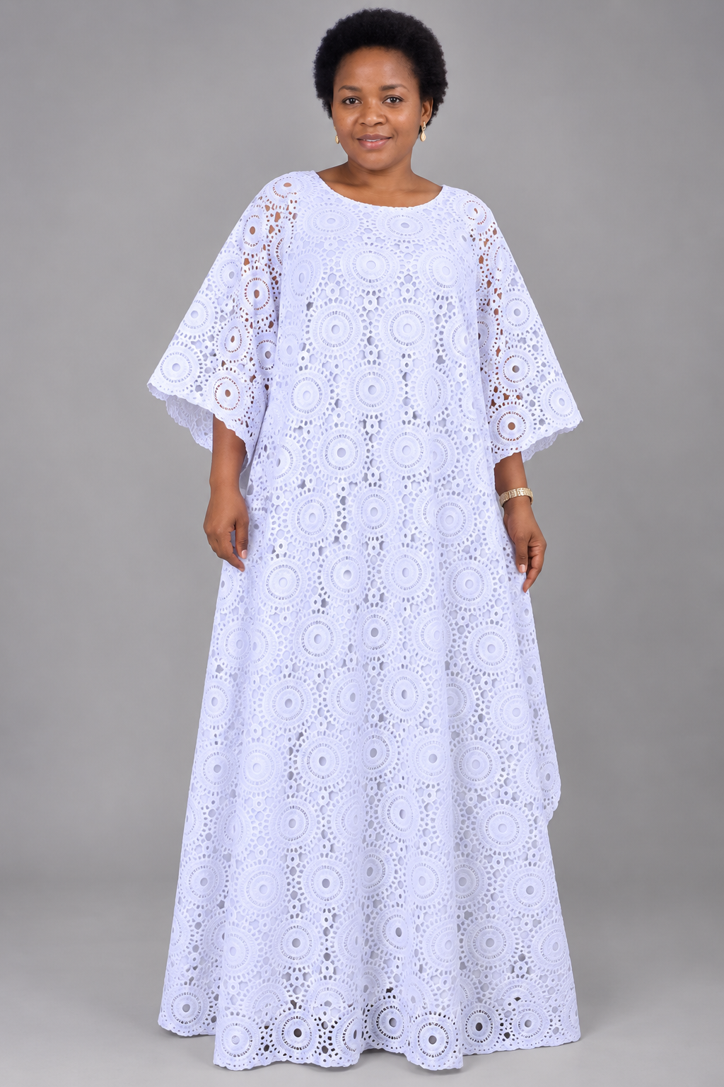 Maxi White Circular Lace Boubou Maxi Dress