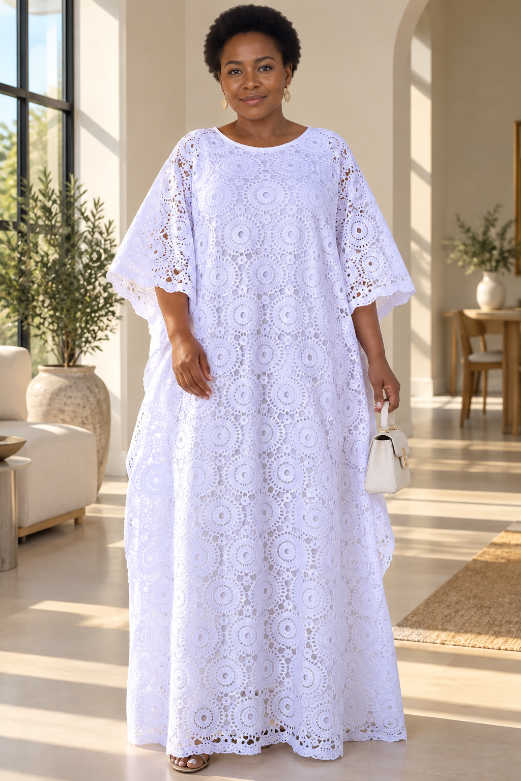 Maxi White Circular Lace Boubou Maxi Dress