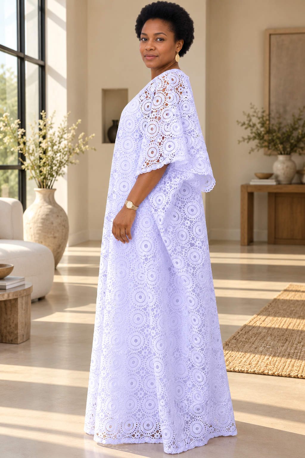 Maxi White Circular Lace Boubou Maxi Dress