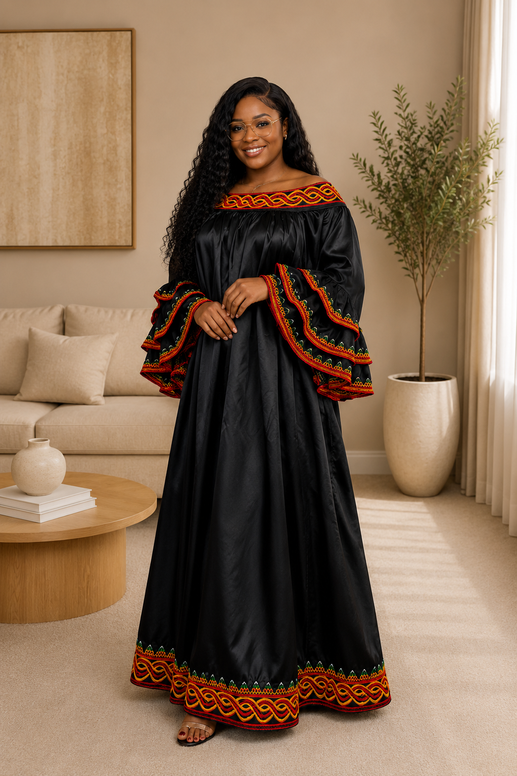 Ruby J’s Black Bamenda Toghu-Inspired Maxi Gown