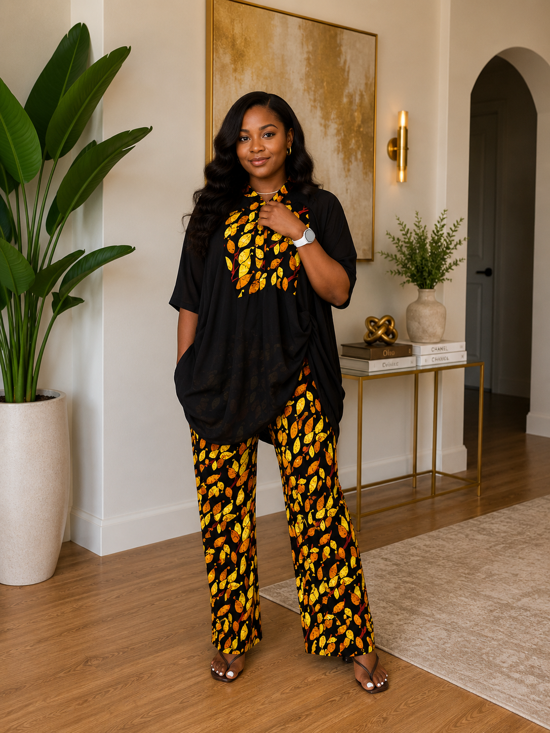 Ruby J’s Ankara & Black Muslin Relaxed Pants Set