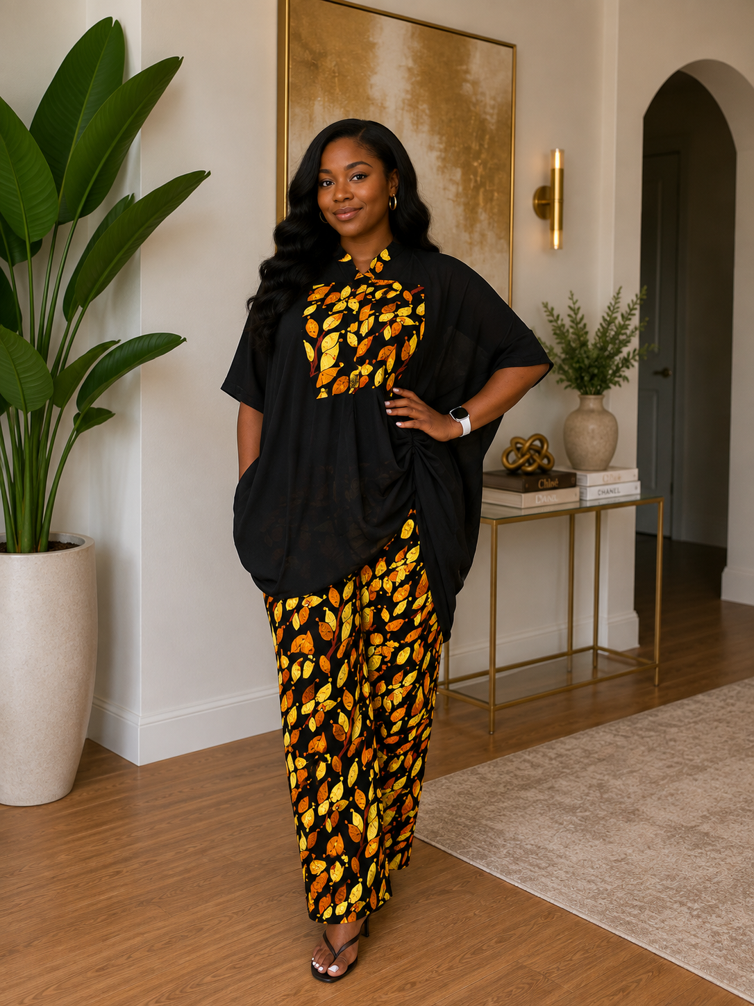 Ruby J’s Ankara & Black Muslin Relaxed Pants Set