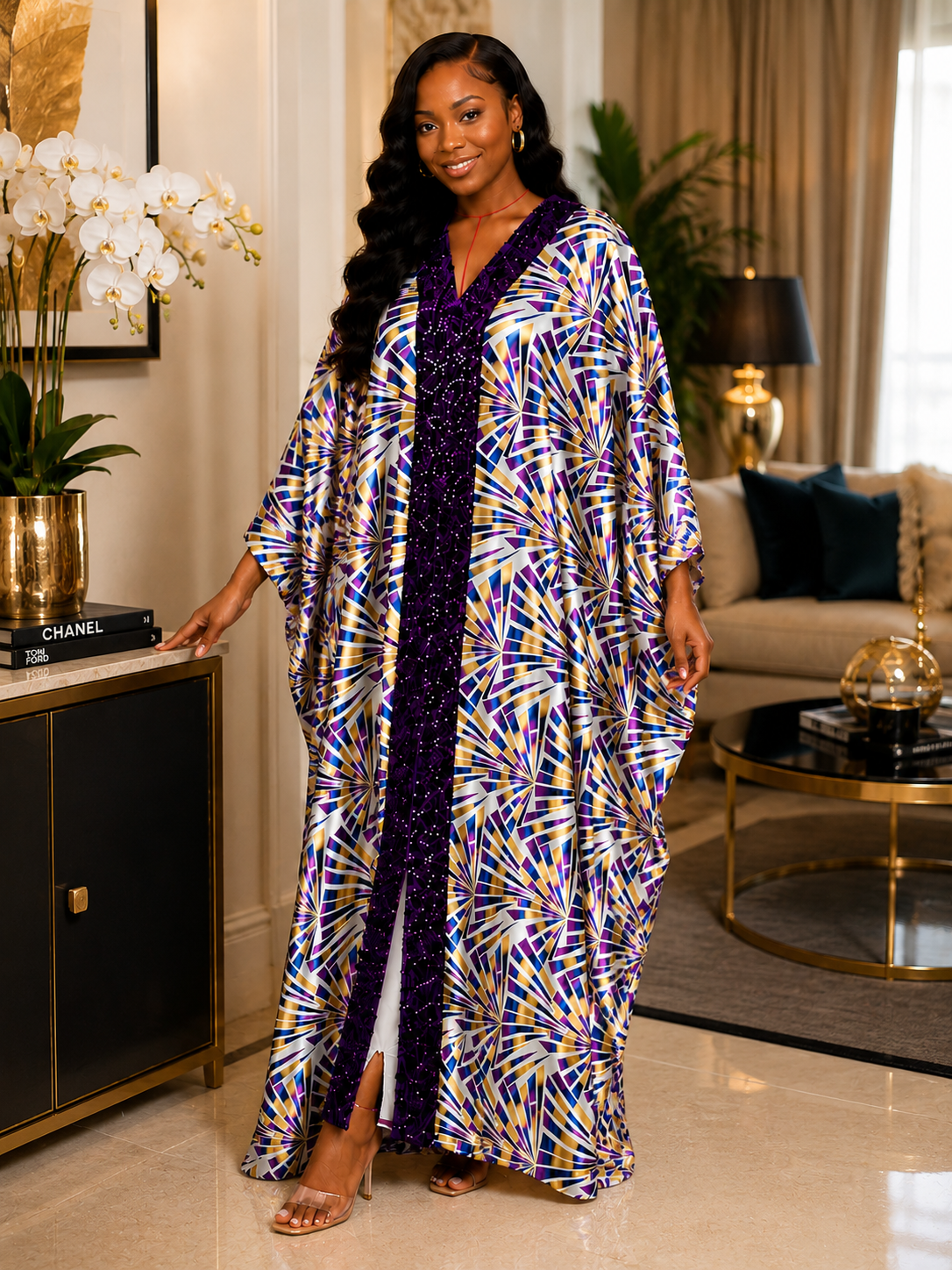 Amethyst Luxe Embellished Geometric Kaftan