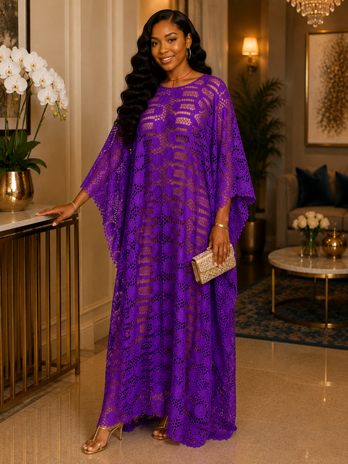 Amara Purple Crochet Lace Maxi Kaftan