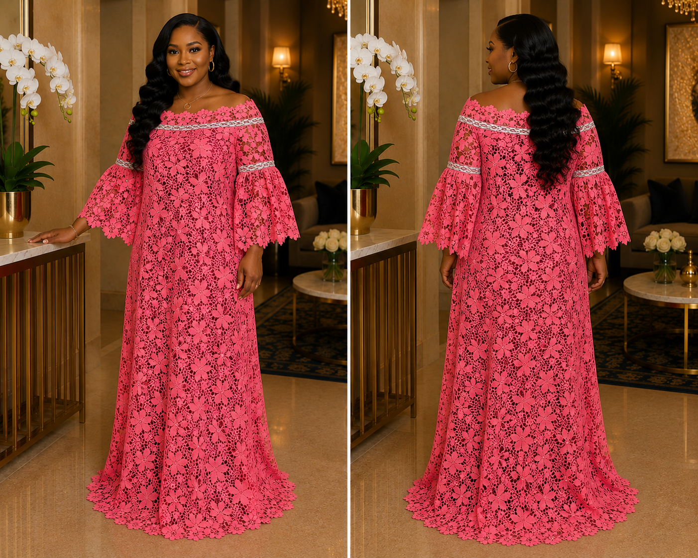 Amara Off-Shoulder Nigerian Lace Gown