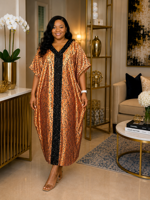 Amara Copper Satin Embellished African Kaftan