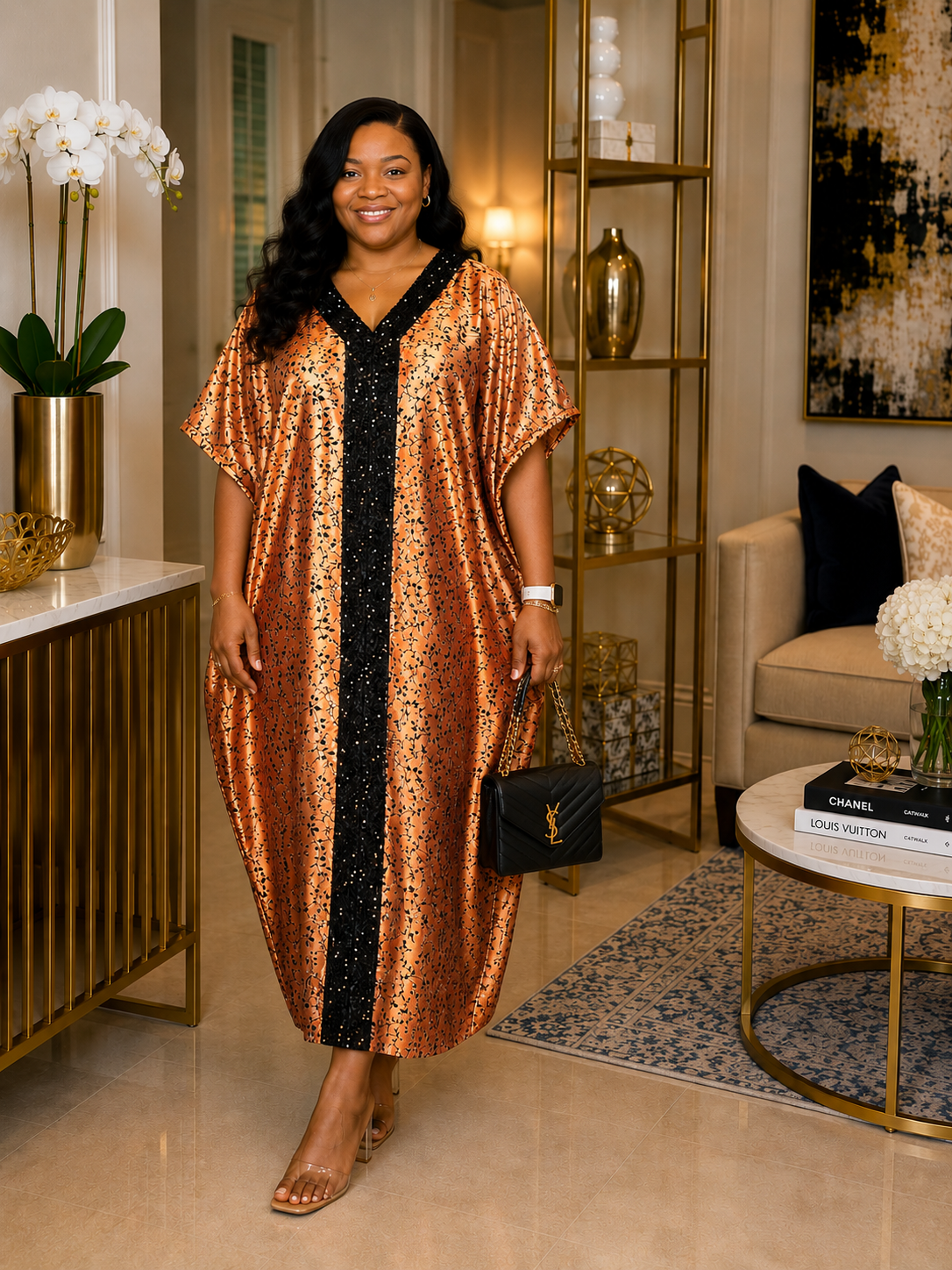 Amara Copper Satin Embellished African Kaftan