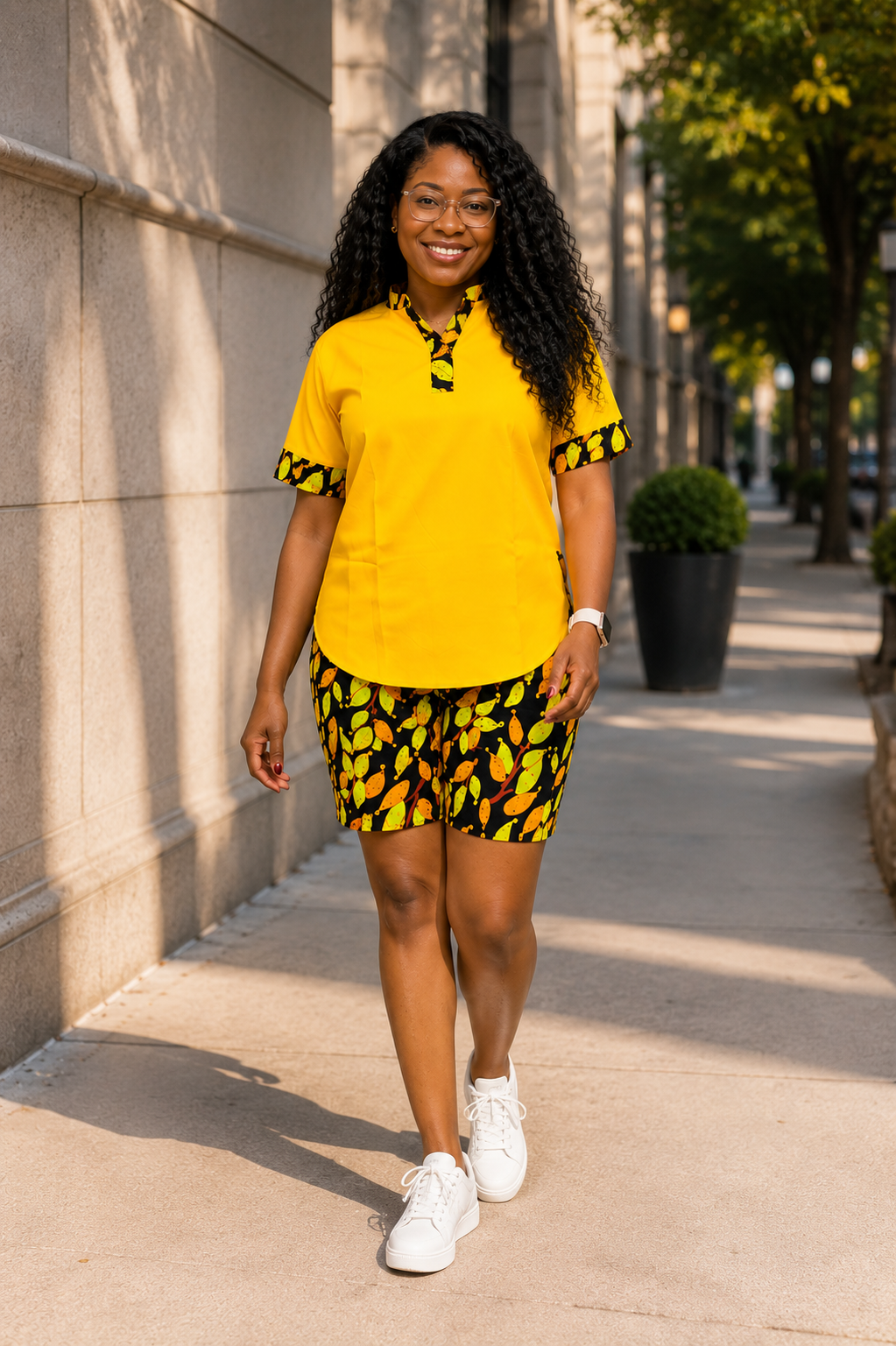 Ruby J’s Golden Yellow & Ankara Shorts Set