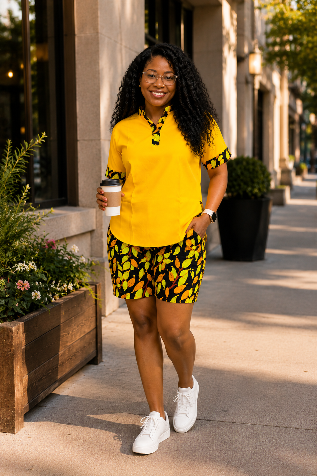Ruby J’s Golden Yellow & Ankara Shorts Set