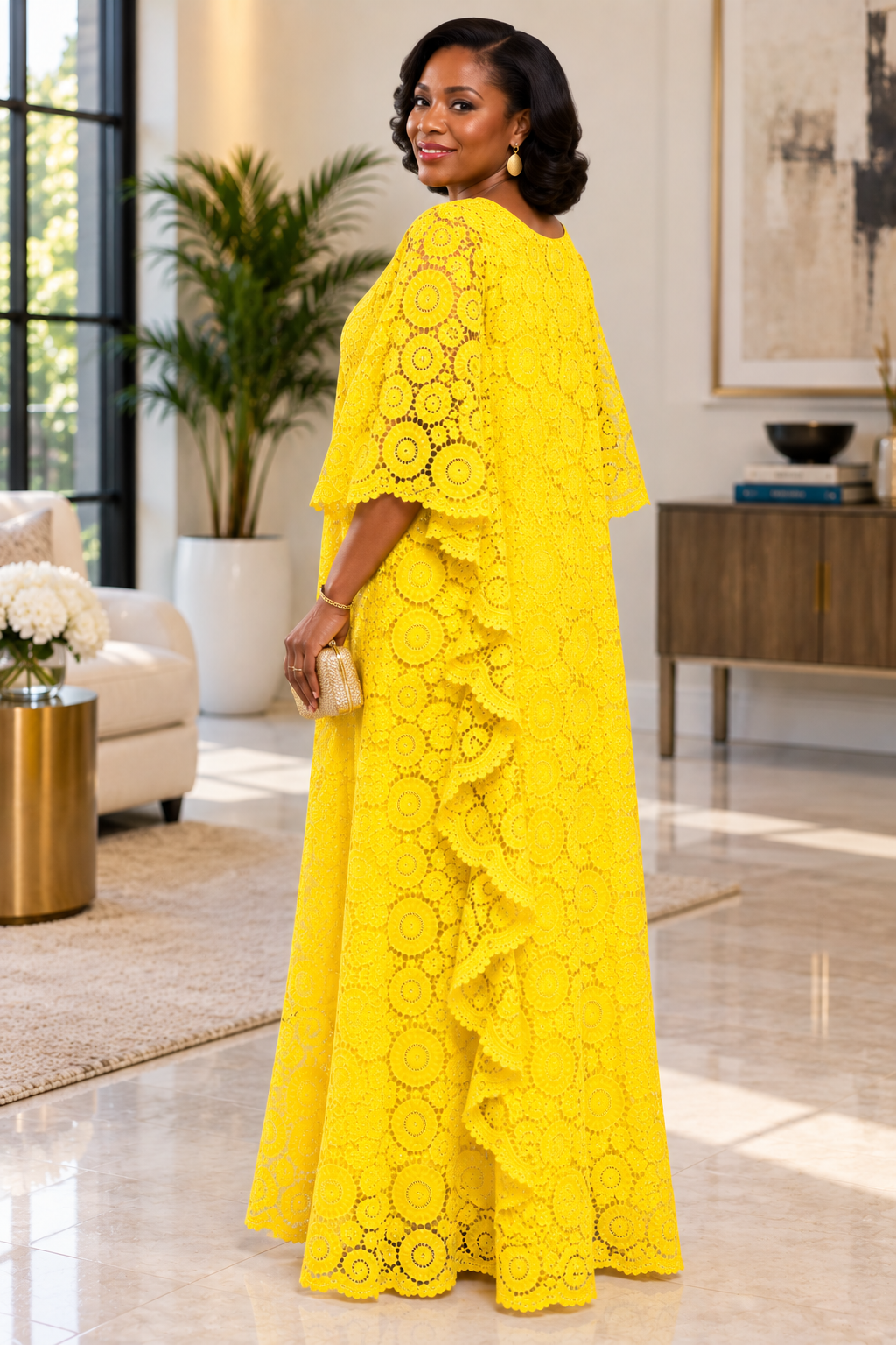 Yellow Nigerian Lace Boubou