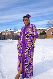 Ruby J’s Purple Floral Ankara Front-Opening Maxi Dress