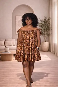 Ruby J’s Leopard Print Ankara Babydoll Dress