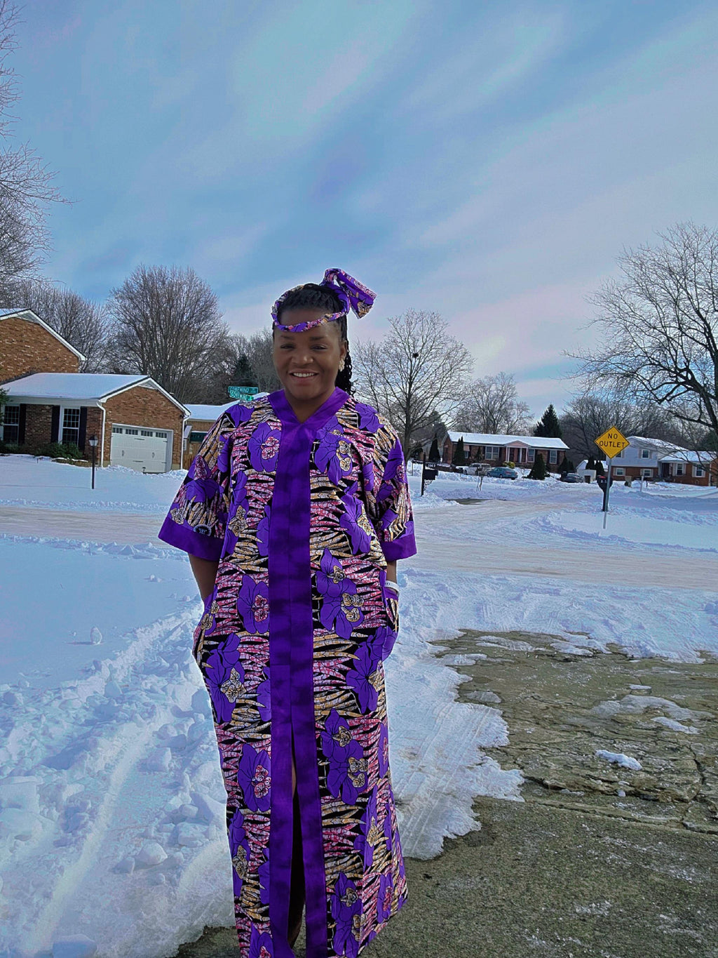 Ruby J’s Purple Floral Ankara Front-Opening Maxi Dress